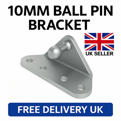 SpringFixUk 2x 10mm ball stud gas strut mounting brackets, right mount, zinc-plated steel, heavy duty.