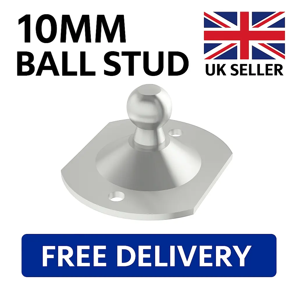 SpringFixUk 2x 10mm ball stud gas strut mounting plates, flat bracket, zinc plated steel.