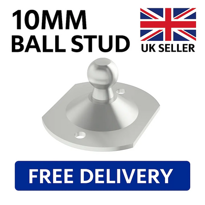 SpringFixUk 2x 10mm ball stud gas strut mounting plates, flat bracket, zinc plated steel.