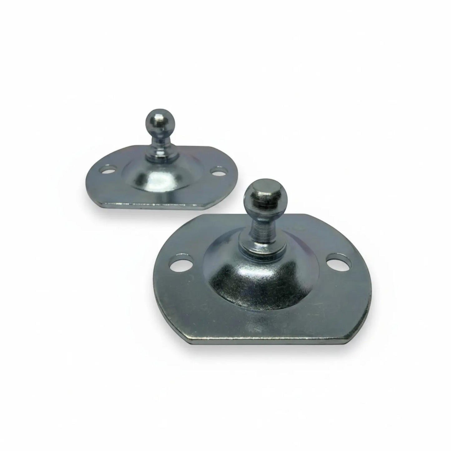 SpringFixUk pair of zinc-plated steel flat plate brackets with fixed 10mm ball studs for gas struts.