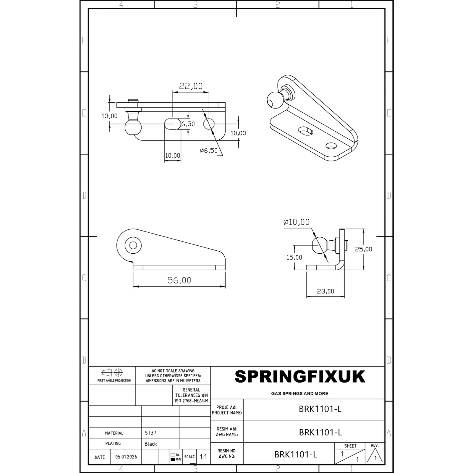 SpringFixUk pair of black heavy-duty steel gas strut ball stud brackets for 10mm gas struts.