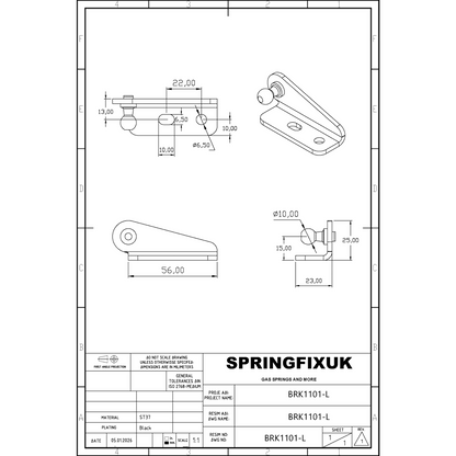 SpringFixUk pair of black heavy-duty steel gas strut ball stud brackets for 10mm gas struts.