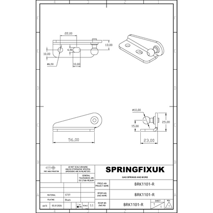 SpringFixUk pair of black heavy-duty ST37 steel gas strut ball stud brackets, 10mm ball size, RH + LH universal fit.