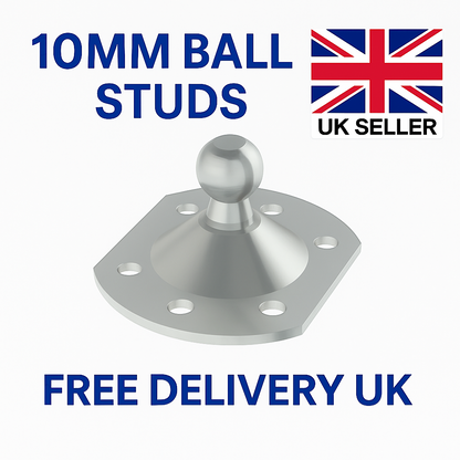 SpringFixUk 2x 10mm zinc plated steel gas strut ball stud mounting plates with pre-drilled holes.