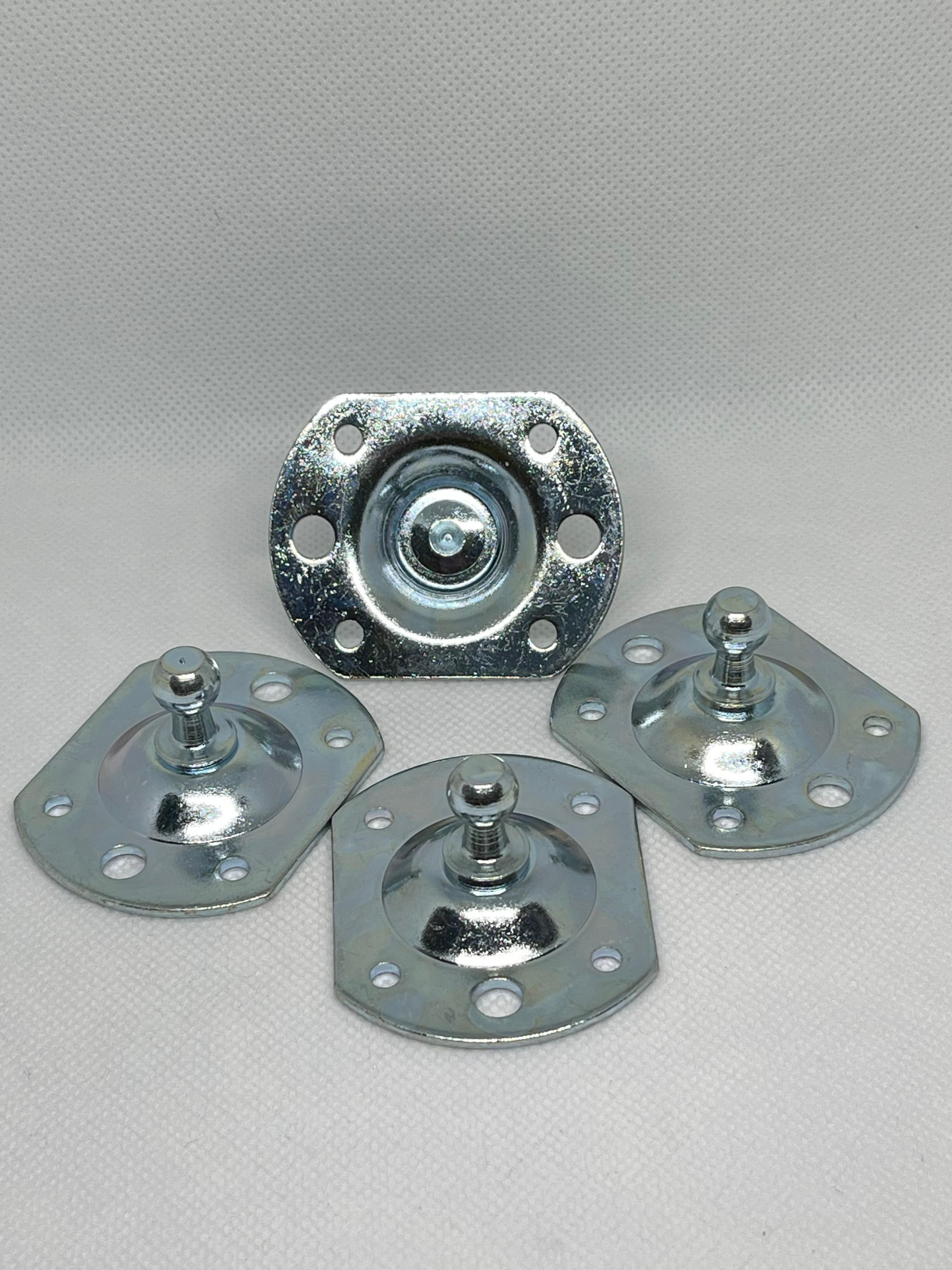 SpringFixUk 2x zinc plated steel gas strut mounting plates with 10mm ball studs and pre-drilled holes.