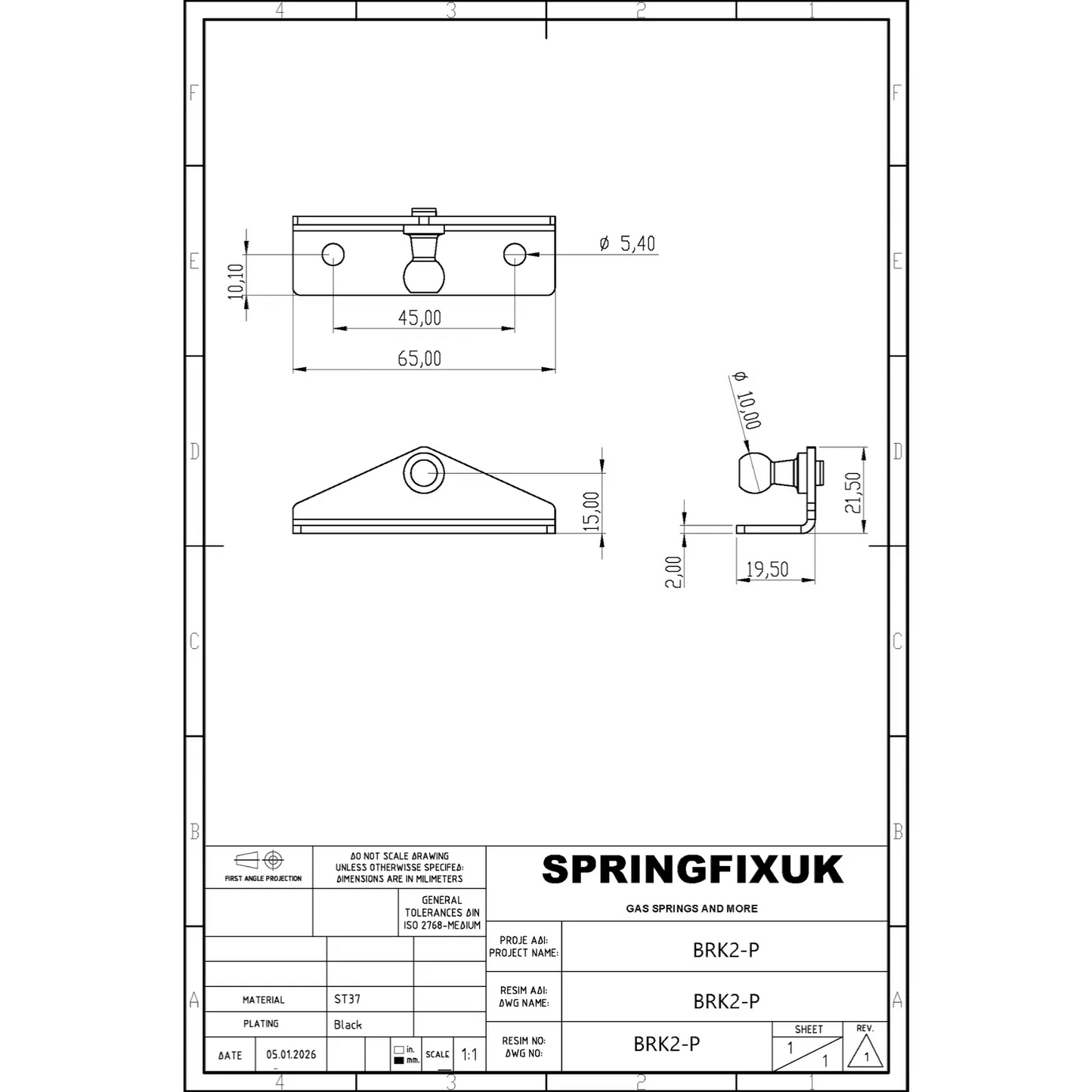 SpringFixUk 2x 10mm low profile zinc plated steel gas strut mounting brackets with ball stud.