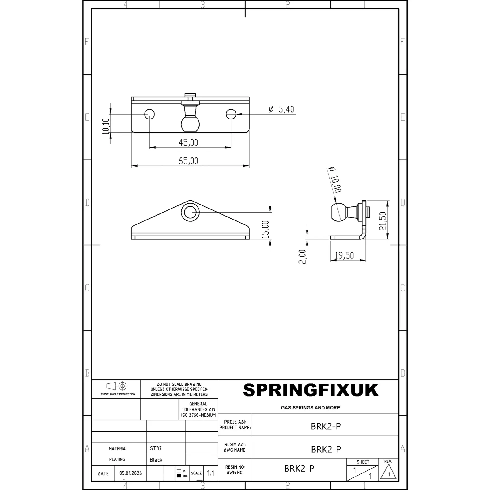 SpringFixUk 2x 10mm low profile zinc plated steel gas strut mounting brackets with ball stud.