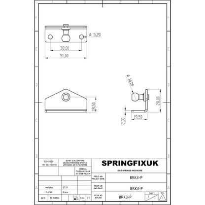 SpringFixUk 2x 10mm L-bracket gas strut mounts, zinc plated steel, 90-degree side mount.