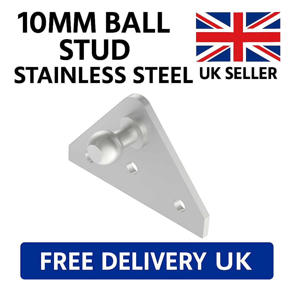 SpringFixUk 2x 10mm stainless steel gas strut ball stud mounting brackets. Angled triangular plate.