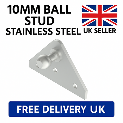 SpringFixUk 2x 10mm stainless steel gas strut ball stud mounting brackets. Angled triangular plate.