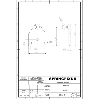SpringFixUk heavy duty zinc plated steel gas strut bracket with 13mm ball stud mount.