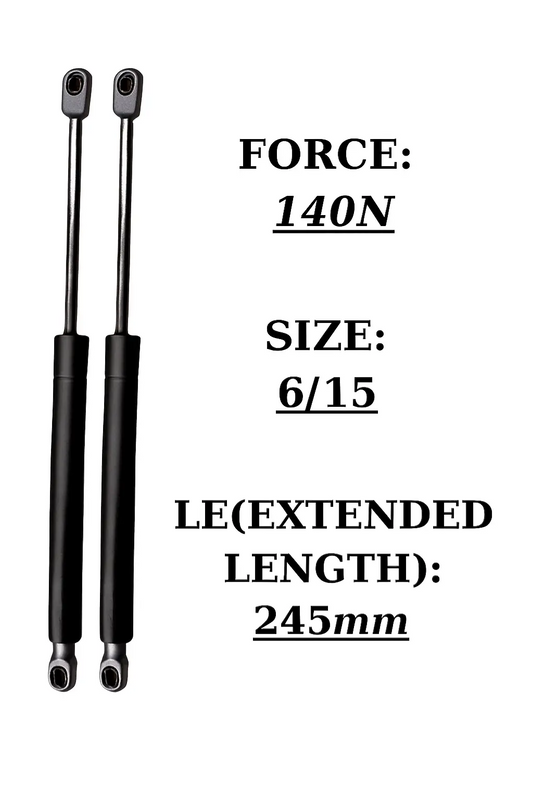 SpringFixUk pair of 2x 140N short gas struts, 245mm extended length, 6/15mm size, for toolboxes and small hatches.