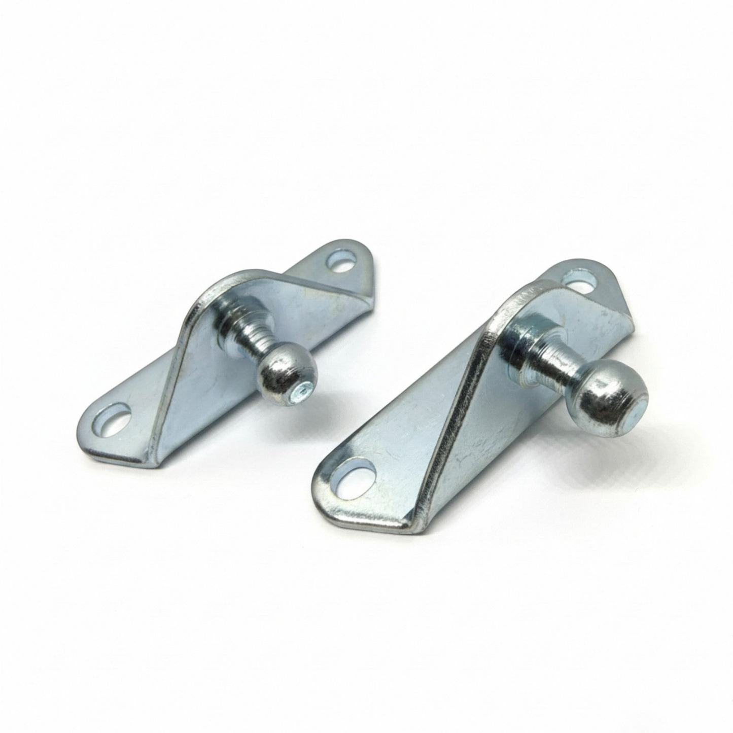 SpringFixUk 2x heavy-duty zinc-plated steel gas strut brackets with 10mm ball stud, left mount design.