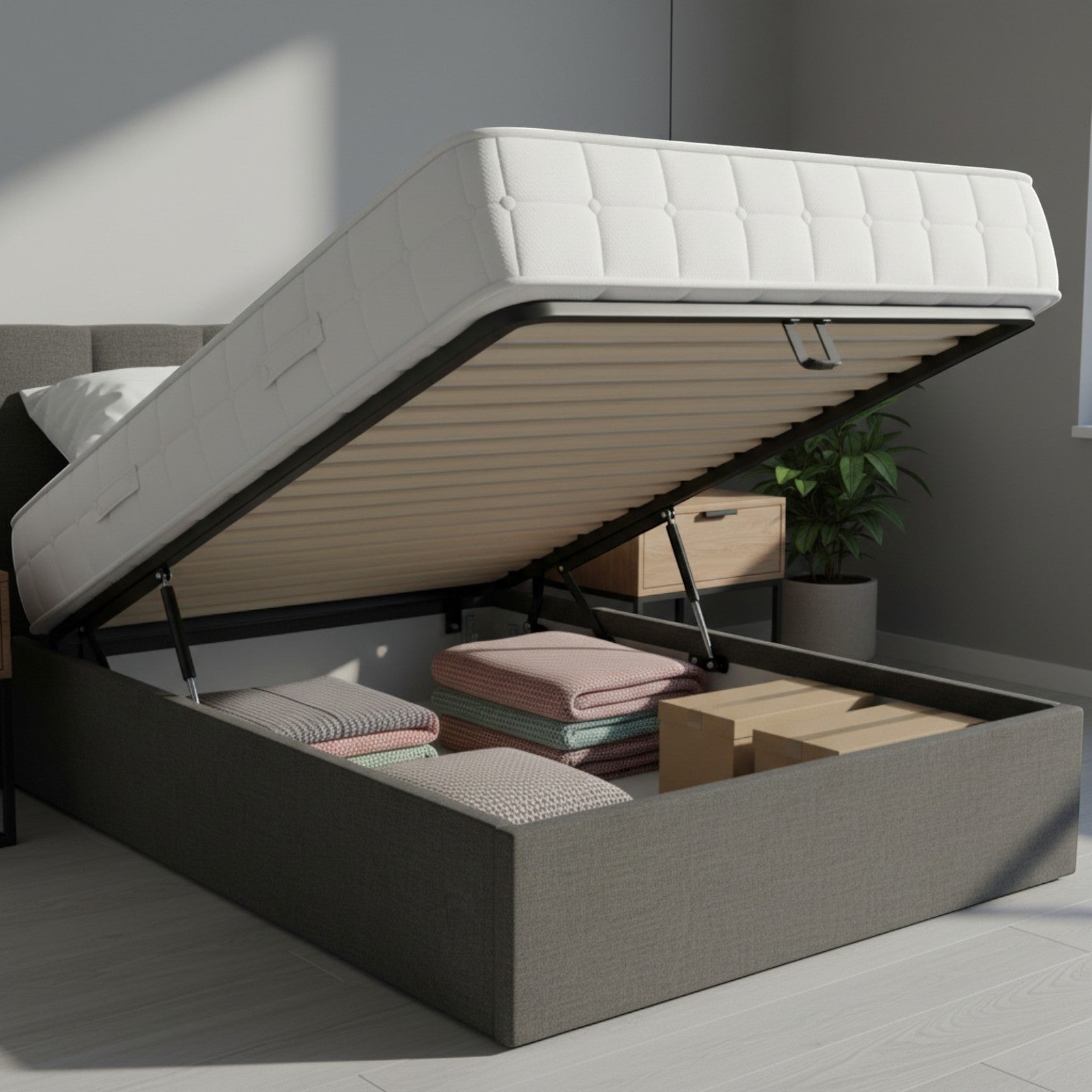 SpringFixUk 700N gas struts for ottoman beds, 340mm eye to eye, 8mm fittings, black finish.