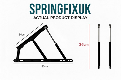 SpringFixUk 750N ottoman bed lift mechanism set with 360mm gas struts and 8mm eye ends. Black steel construction.