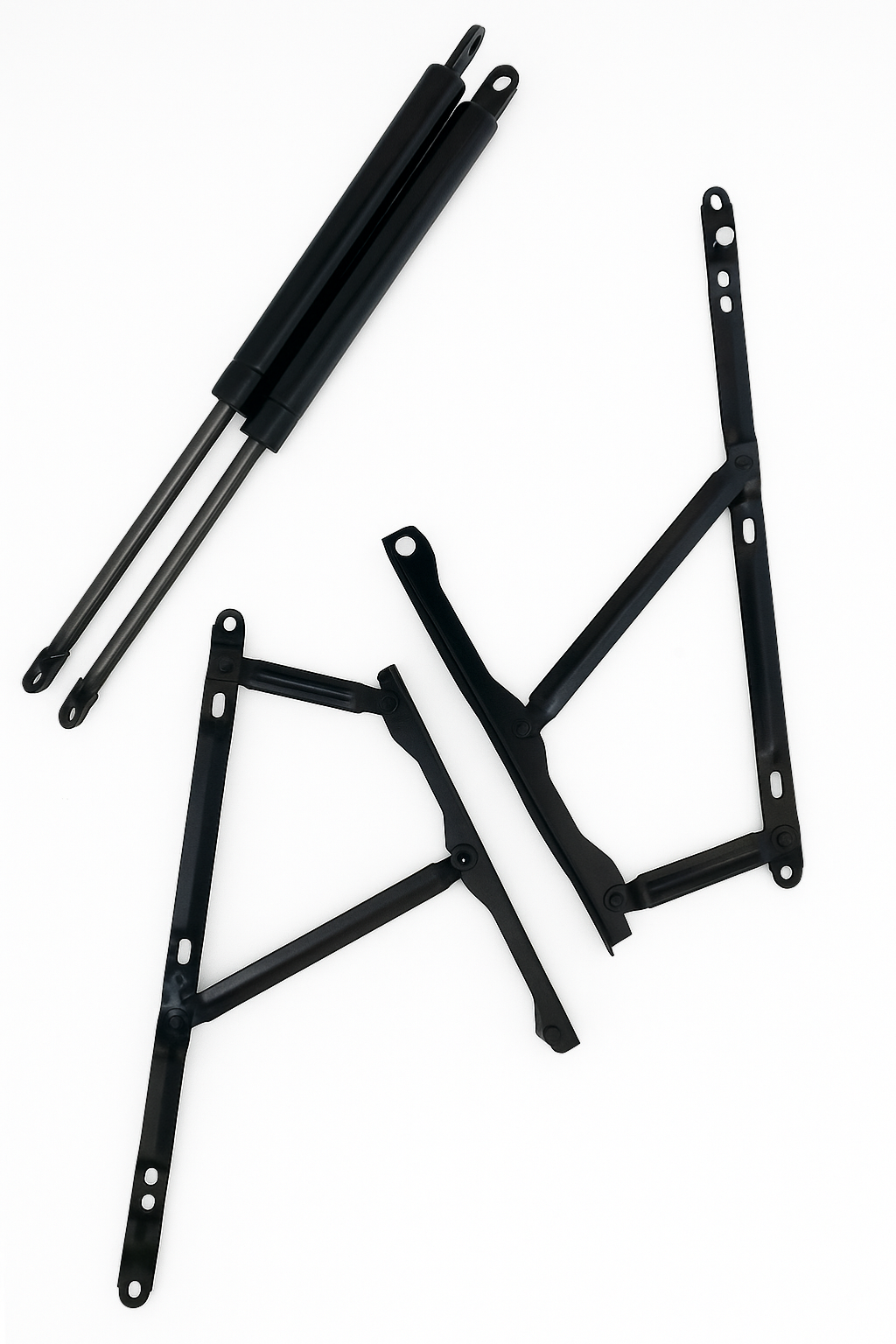 SpringFixUk 750N ottoman bed lift mechanism set with two black steel gas struts, 360mm eye-to-eye, 8mm eye ends.