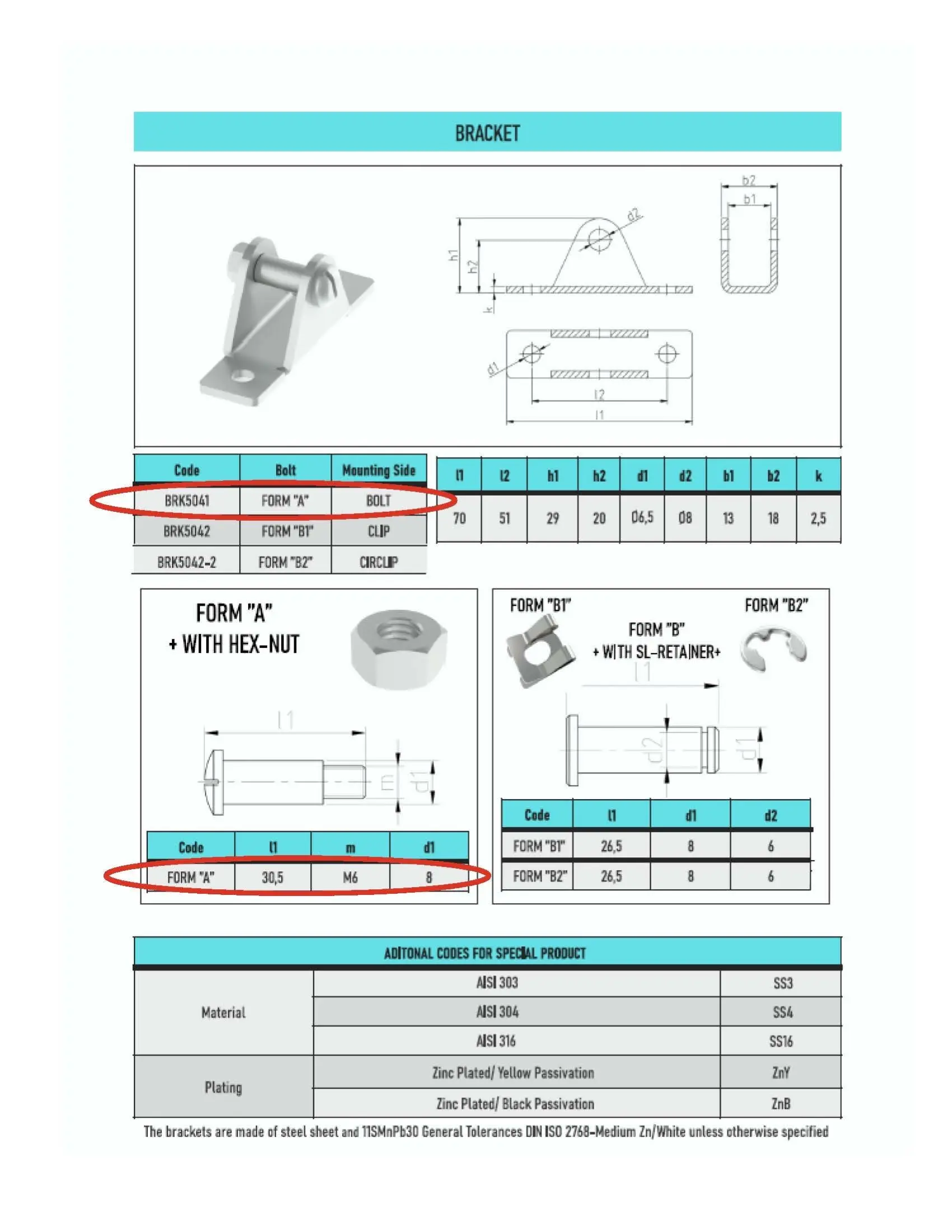 SpringFixUk pair of zinc-plated steel gas strut brackets with 8mm ball stud and M6 bolt for side mounting.
