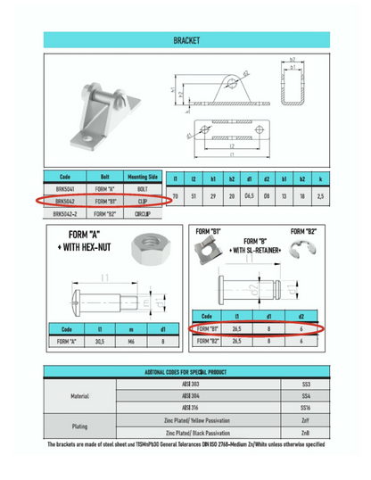 SpringFixUk 2x 8mm pin mount gas strut brackets, zinc plated steel, clip type quick fit. Ideal for toolboxes, hatches, and panels.