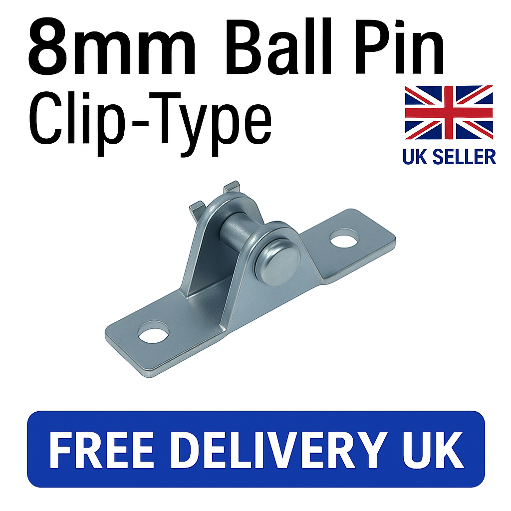 SpringFixUk 2x 8mm pin mount gas strut brackets, clip-type, zinc-plated steel, quick fit.