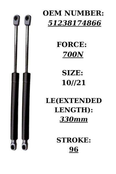 SpringFixUk 2x black steel gas struts for BMW 5 Series E39 Sedan hood, 700N, 330mm extended length.