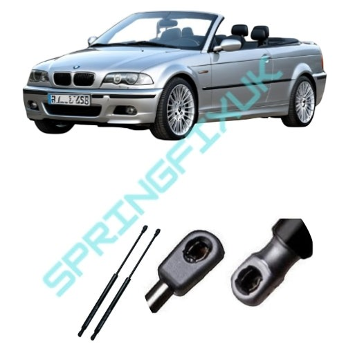 SpringFixUk pair of black steel tailgate gas struts for BMW 3 Series E46 Cabrio, 320N force.