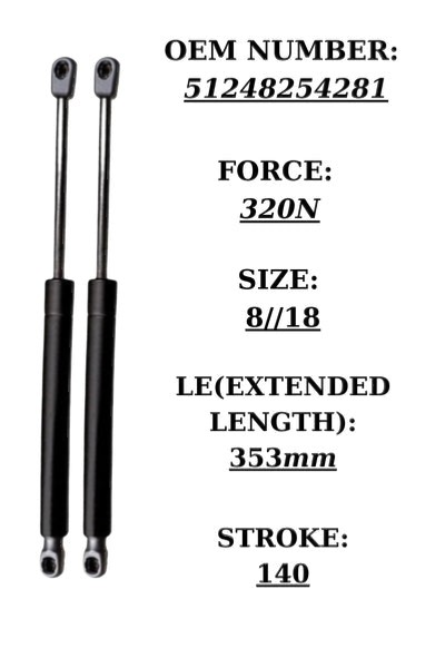 SpringFixUk pair of black steel tailgate gas struts for BMW 3 Series E46 Cabrio, 320N force, OEM 51248254281