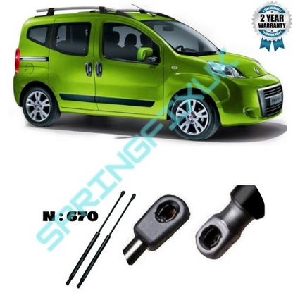 SpringFixUk pair of black steel tailgate gas struts for Fiat Fiorino, Bipper, and Nemo with 670N force.