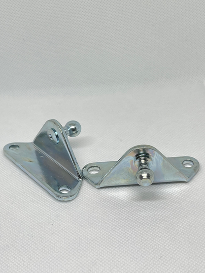 SpringFixUk 2x heavy-duty zinc-plated steel gas strut brackets with 10mm ball stud, left mount design.