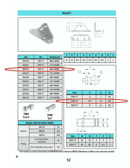 SpringFixUk 2x heavy-duty zinc-plated steel gas strut brackets with 10mm ball stud, right-side mounting.