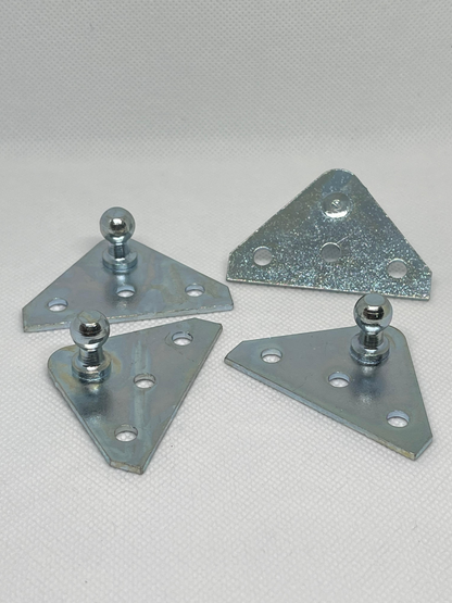 SpringFixUk 2x zinc-plated steel gas strut brackets with 10mm ball studs, flat mounting plates.