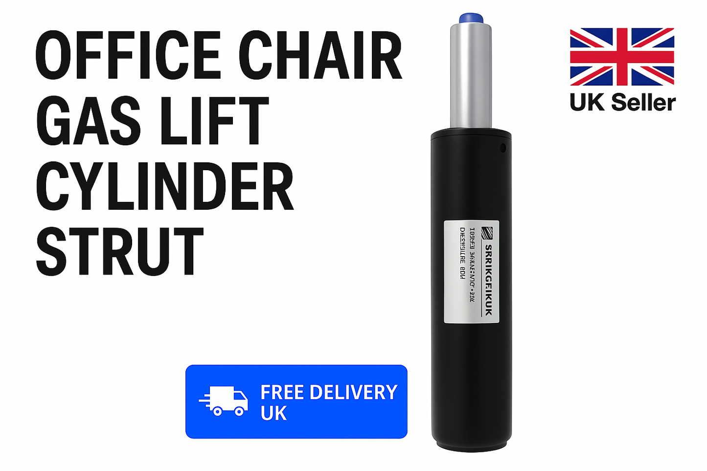 SpringFixUk heavy duty black office and gaming chair gas lift cylinder with chrome piston shaft. 260mm replacement strut.