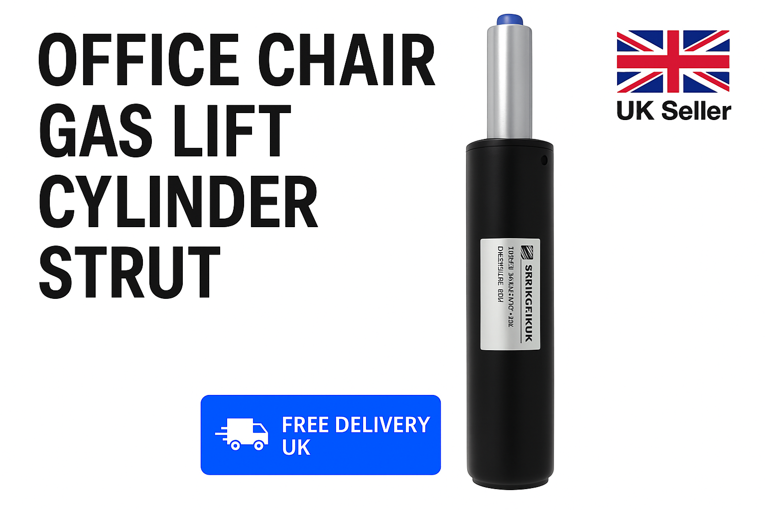 SpringFixUk heavy duty black office and gaming chair gas lift cylinder with chrome piston shaft. 260mm replacement strut.