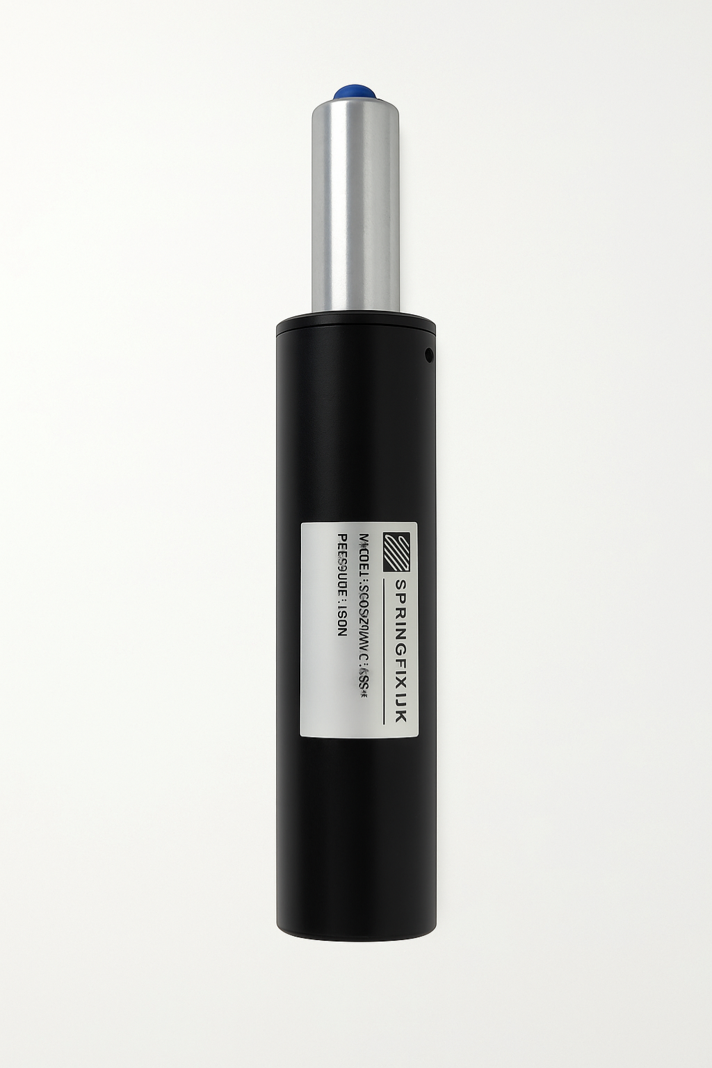 SpringFixUk heavy duty black office and gaming chair gas lift cylinder with chrome piston shaft and blue top cap.