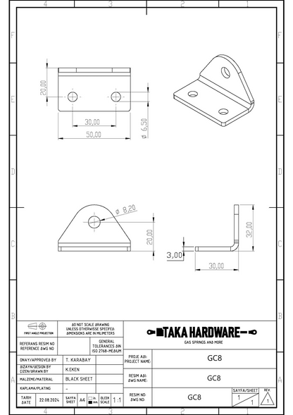 SpringFixUk hydraulic gate closer bracket, black steel, M8 fitting, for soft-close swing gates.