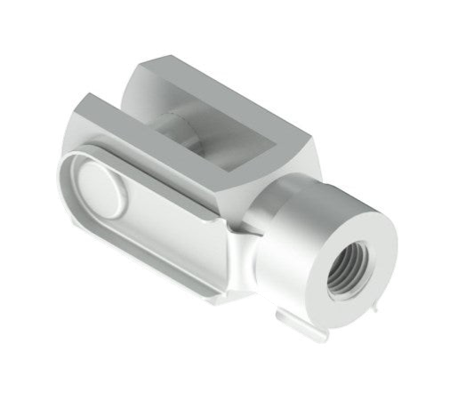 SpringFixUk M10 zinc plated steel clevis fork end fitting with spring clip for gas struts and linkages.