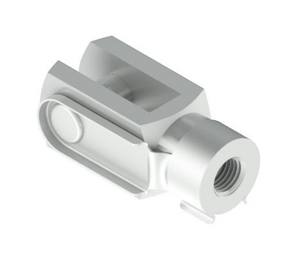 SpringFixUk M10 zinc plated steel clevis fork end fitting with spring clip for gas struts and linkages.