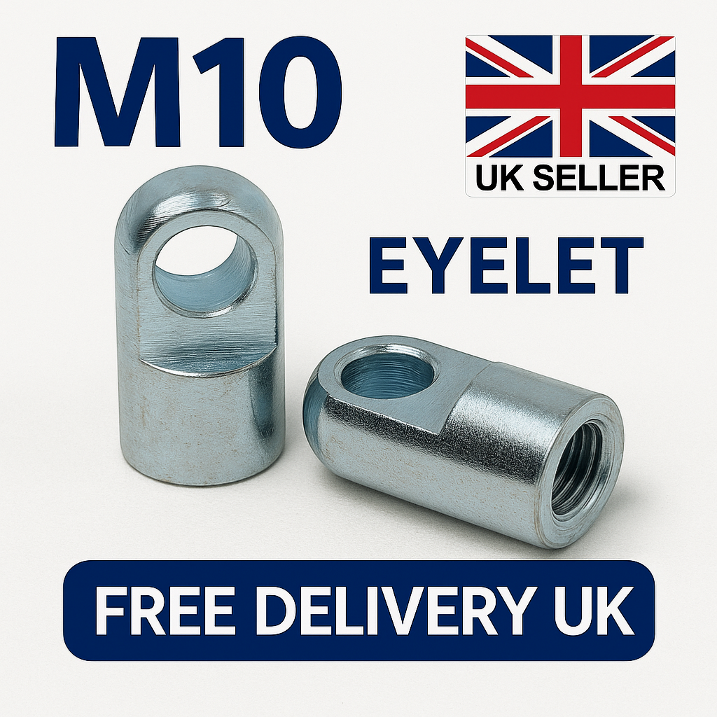 SpringFixUk pair of M10 female thread zinc-plated steel gas strut eyelet fittings.
