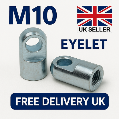 SpringFixUk pair of M10 female thread zinc-plated steel gas strut eyelet fittings.