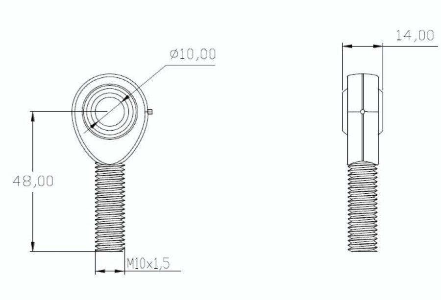 SpringFixUk M10 male rod end bearing with 10mm bore, right-hand thread, heavy-duty steel construction.