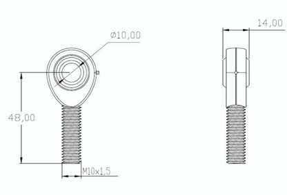 SpringFixUk M10 male rod end bearing with 10mm bore, right-hand thread, heavy-duty steel construction.