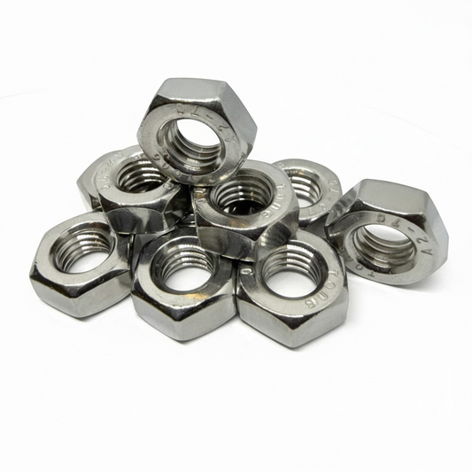 SpringFixUk M10 A2 stainless steel hex nuts, DIN 934 standard, corrosion-resistant, for general fastening.
