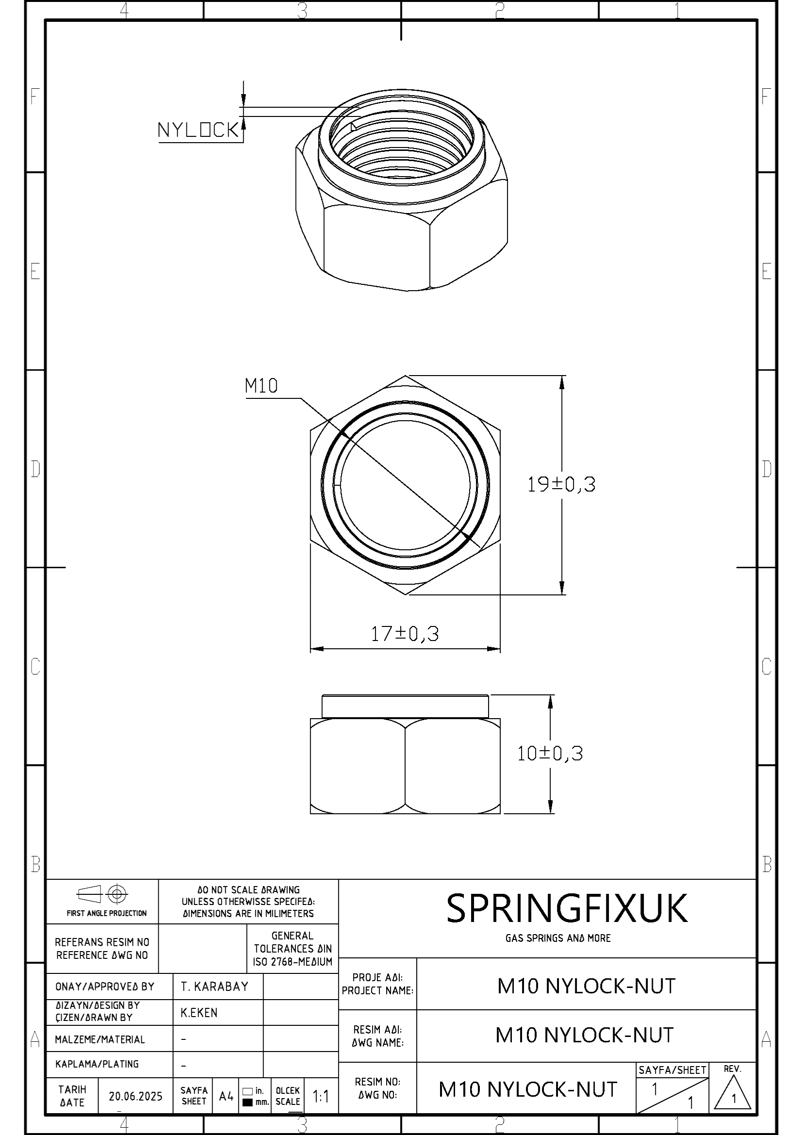 SpringFixUk M10 A2 stainless steel nyloc lock nut with nylon insert, DIN 985 standard, 10 pack.