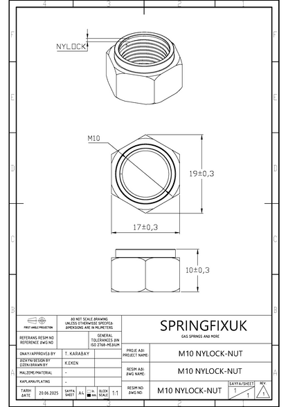 SpringFixUk M10 A2 stainless steel nyloc lock nut with nylon insert, DIN 985 standard, 10 pack.