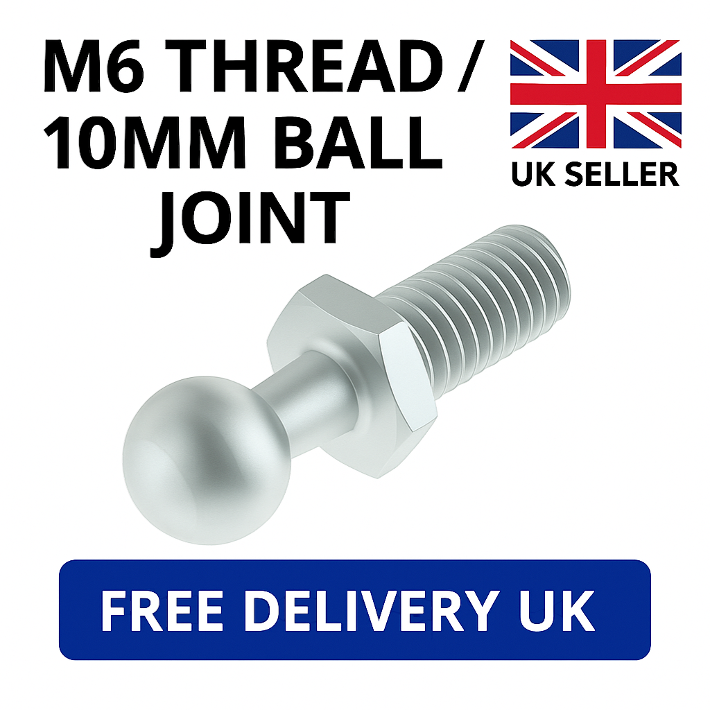 SpringFixUk M6 zinc plated steel ball stud bolt with 10mm ball for gas struts. Pack of 2.