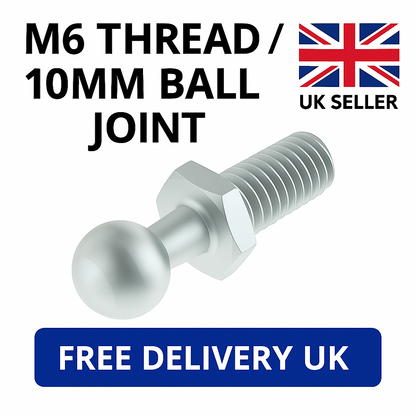 SpringFixUk M6 zinc plated steel ball stud bolt with 10mm ball for gas struts. Pack of 2.