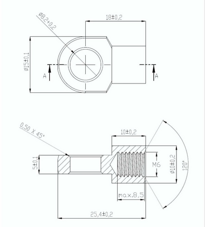 SpringFixUk M6 female thread zinc-plated steel gas strut eye end fitting with 8.2mm hole.