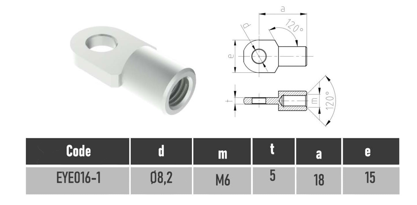 SpringFixUk M6 female thread zinc-plated steel gas strut eye end fitting with 8mm hole.