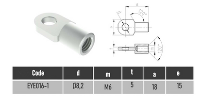 SpringFixUk M6 female thread zinc-plated steel gas strut eye end fitting with 8mm hole.