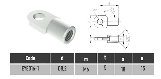 SpringFixUk M6 female thread zinc-plated steel gas strut eye end fitting with 8mm hole.