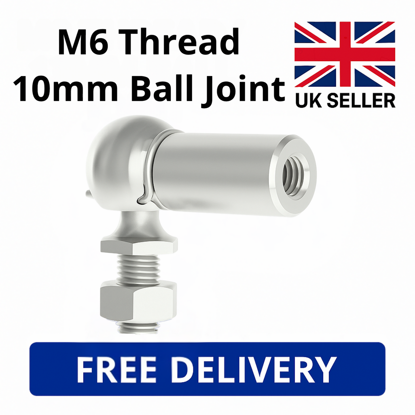SpringFixUk M6 thread zinc plated steel gas strut end fitting with 10mm ball joint and nut.